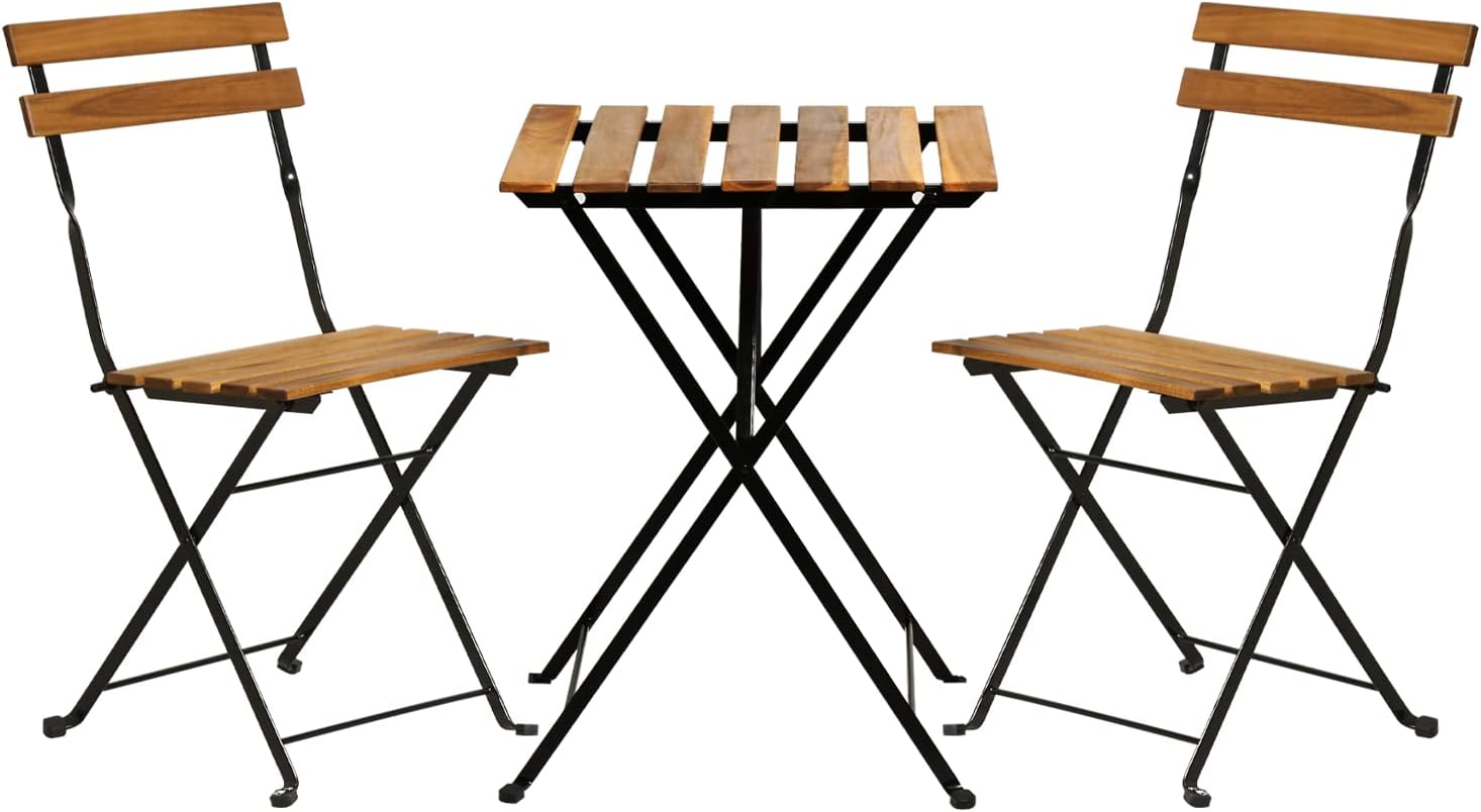 Outdoor Furniture Table - Natural wood 3-piece folding patio bistro