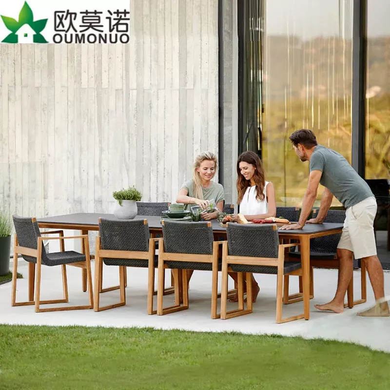 Outdoor Furniture Teak - Outdoor Rattan Teak Dining Set 1
