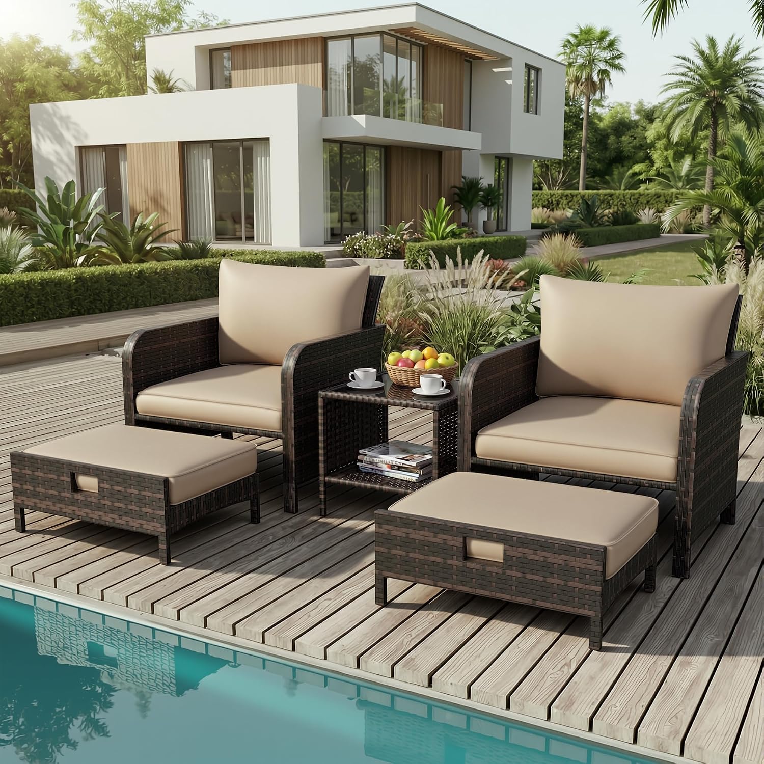 Outdoor Furniture Diy - Patio 5 Piece Conversation Furniture Set,