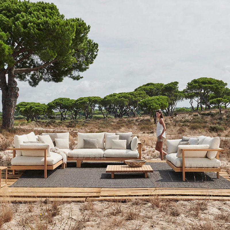 Outdoor Furniture Teak - Outdoor Sofa Teak Set Courtyard Balcony,