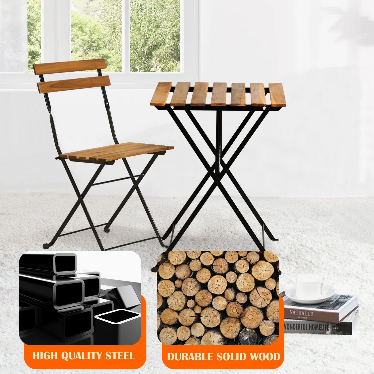 Natural wood 3-piece folding p - Outdoor Furniture Table recension och pris