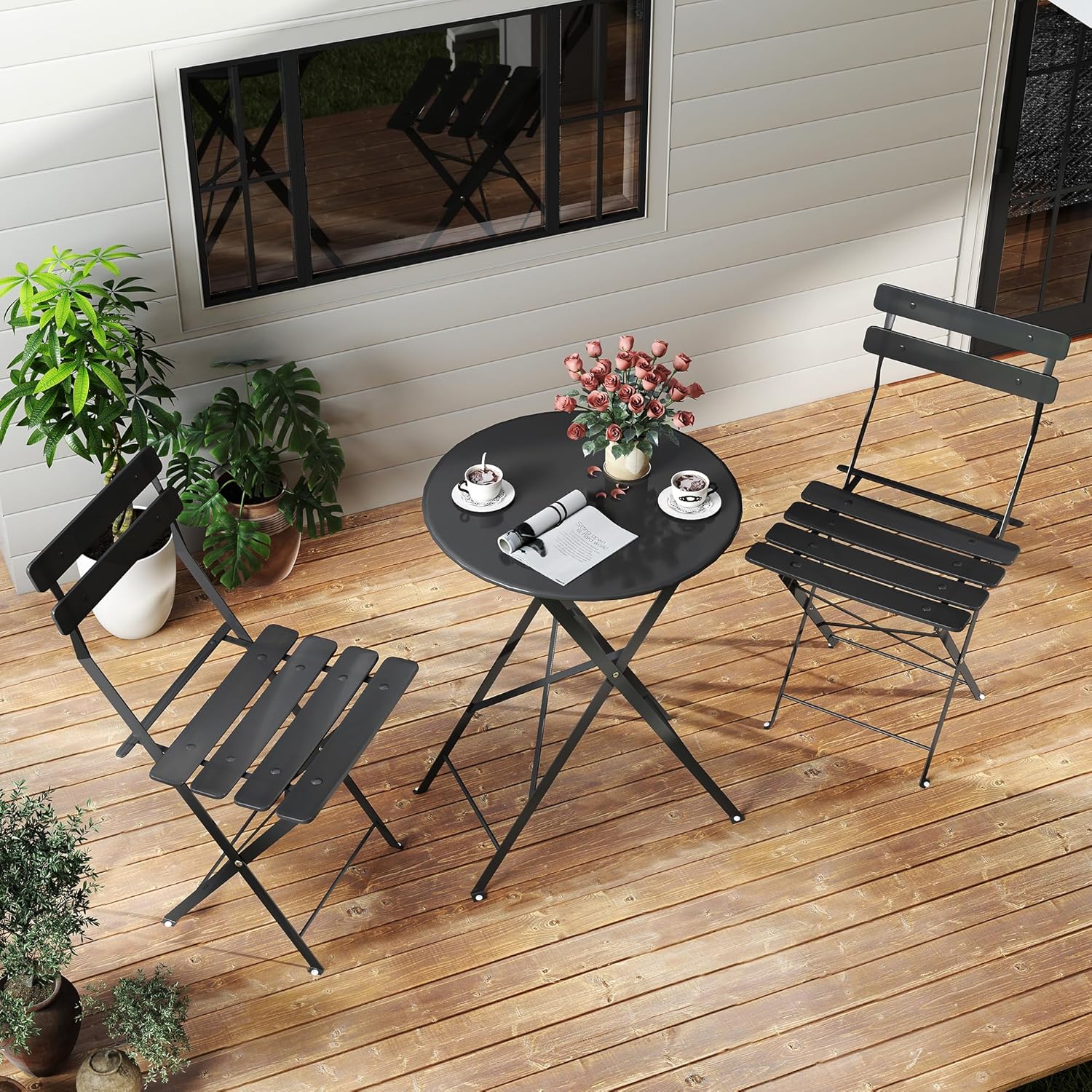 Space-saving black 3-piece fol - Outdoor Furniture Table recension och pris