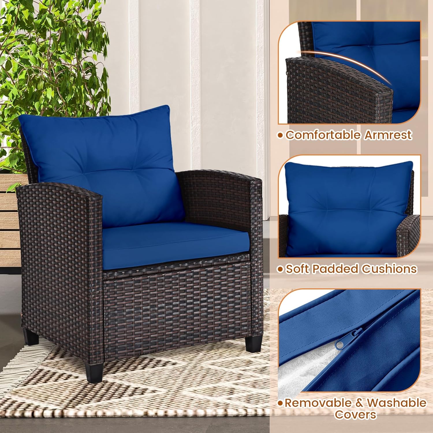 Navy blue rattan wicker 3-piec - Outdoor Furniture Table recension och pris
